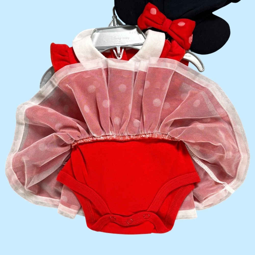 Disney Store Minnie Mouse Baby Costume Dress Hat Set 0-3M NWT Organic Cotton - Picture 3 of 15